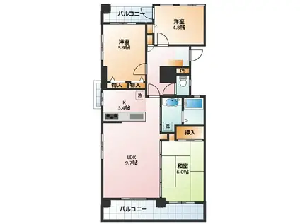 ナビハイツ四日市中部(3LDK/8階)の間取り写真