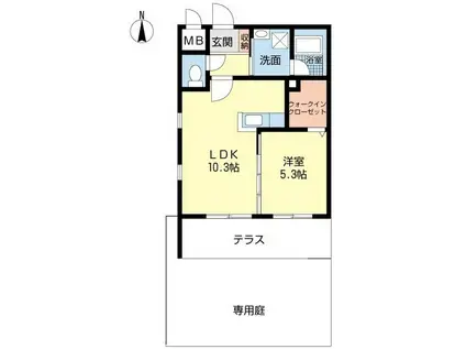 ファルフォーレ東大利(1LDK/1階)の間取り写真