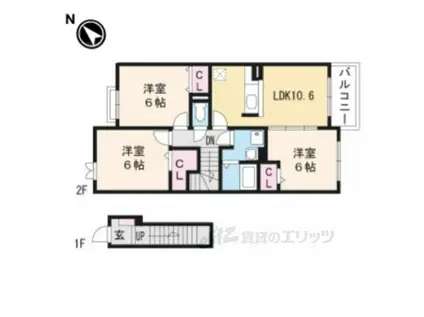 カーサ・デルソーレ3(3LDK/2階)の間取り写真