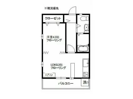 フラッシュうめ(1LDK/2階)の間取り写真