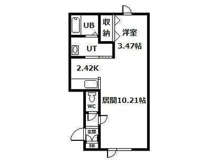 ポラリスBIEI(1LDK/2階)の間取り写真