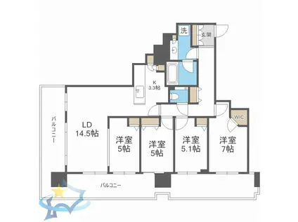プレミストタワーズ札幌苗穂アクアゲート(4LDK/6階)の間取り写真