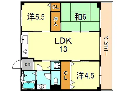 六甲篠原マンション(3LDK/6階)の間取り写真