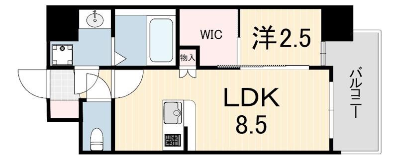 プレリスNEO神戸湊川公園ヴェルト(1LDK/8階)の間取り写真
