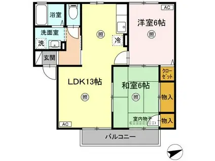 ヴィルフィル B棟(2LDK/2階)の間取り写真