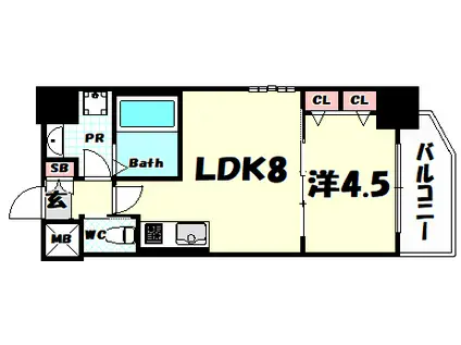 エステムコート三宮駅前IIアデシオン(1LDK/2階)の間取り写真