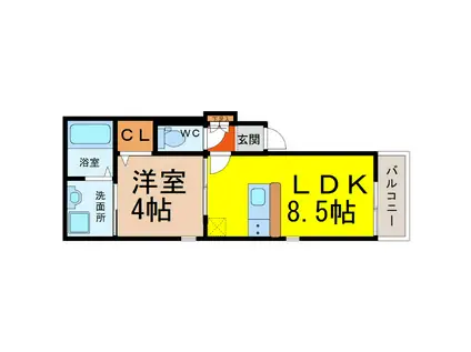 リアンジュ志賀本通(1LDK/2階)の間取り写真