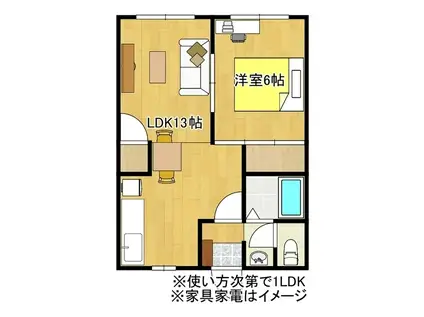 ヴィレッタ東須恵(1LDK/2階)の間取り写真