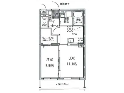 コントレイル鶴崎(1LDK/1階)の間取り写真