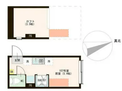 URBAN TERRACE ときわ台(ワンルーム/1階)の間取り写真