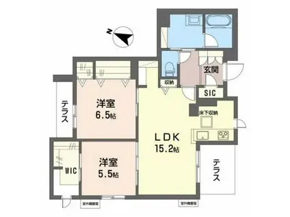 シャーメゾン ユカリナ グリーン 神崎川(2LDK/1階)の間取り写真