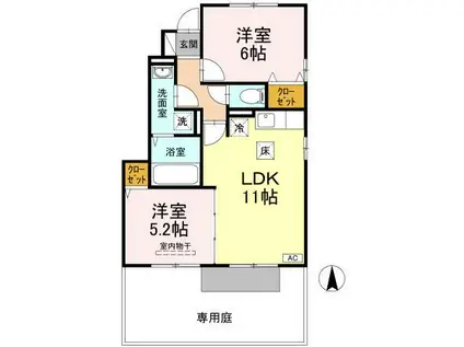 ウィンドヒル(2LDK/1階)の間取り写真