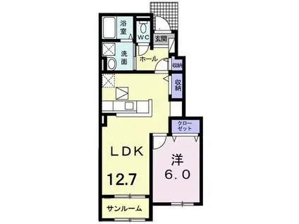 イーストオーブII(1LDK/1階)の間取り写真