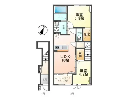 ブランシュ フルール K 1(2LDK/2階)の間取り写真
