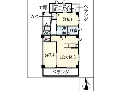 ヴァルム レッヘルン(2SLDK/5階)の間取り写真