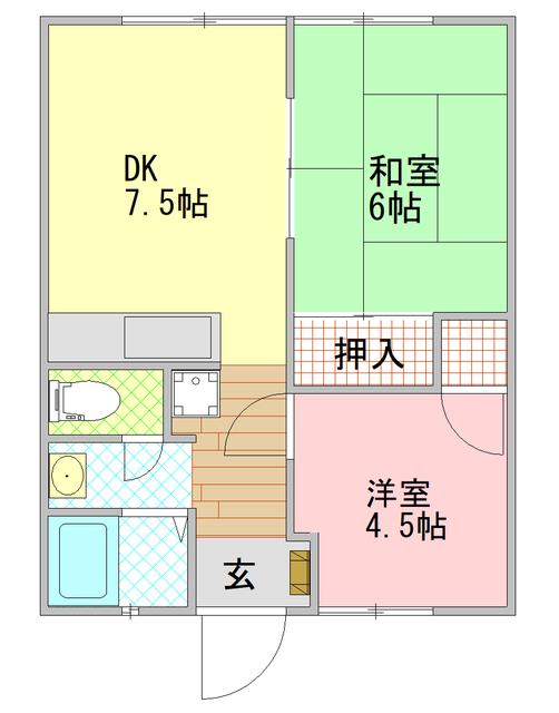 陽だまりの春風テラス(2DK/1階)の間取り写真