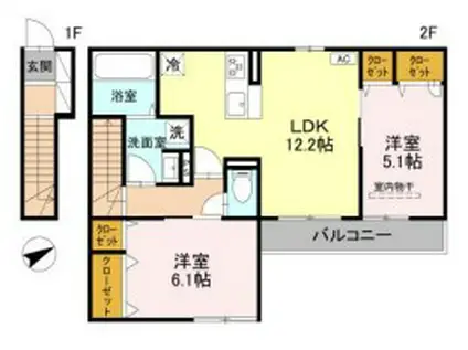 ソリッソ大久保町西嶋(2LDK/2階)の間取り写真