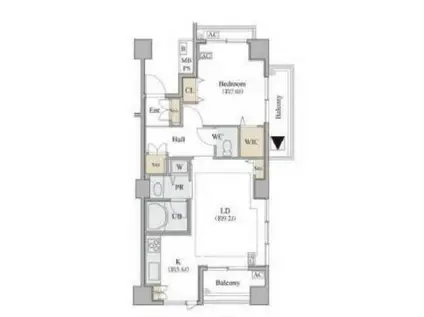 シャレール広尾 2号棟(1LDK/2階)の間取り写真