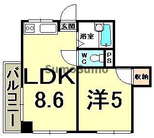 サンビルダー三宮東(1LDK/4階)の間取り写真
