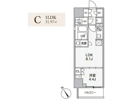 グランエール西日暮里ノース(1LDK/10階)の間取り写真