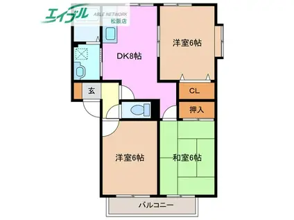 サニーハイム B(3DK/2階)の間取り写真