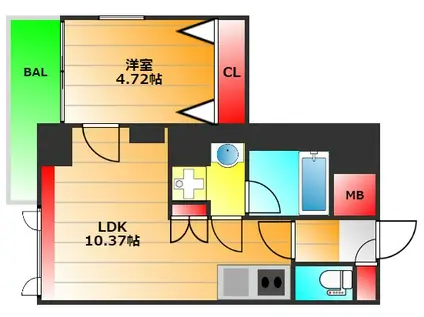 プレジオ難波アジアン(1LDK/4階)の間取り写真