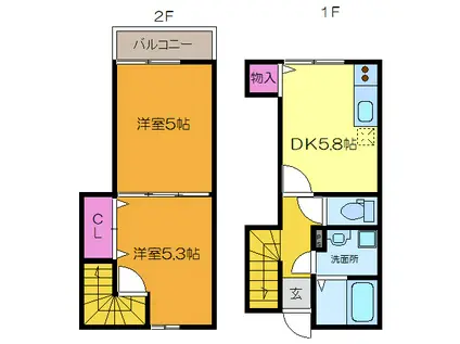 カーサ天神 A棟(2DK/1階)の間取り写真