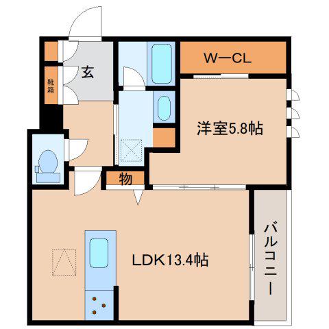 ジェイエイチエスプレミア西大寺(1LDK/2階)の間取り写真