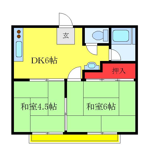 白百合ハウス(2DK/1階)の間取り写真