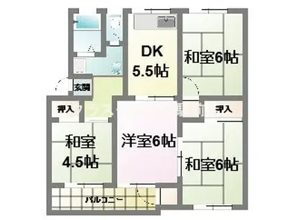 高倉台団地 10号棟(3LDK/5階)の間取り写真
