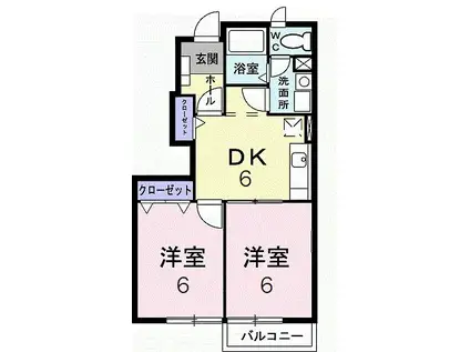 エミネンスB(2DK/1階)の間取り写真