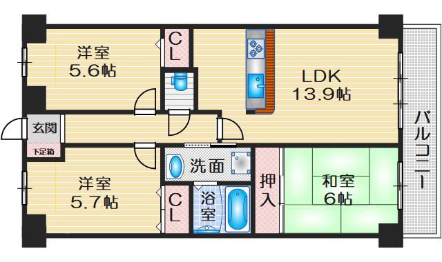 ルアン緑地(3LDK/3階)の間取り写真