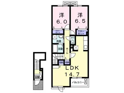 サンムーン ゴールドスター 3(2LDK/2階)の間取り写真