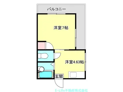 PROSPER黒髪(1K/2階)の間取り写真