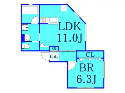 ケーツー東白楽 B棟(1LDK/1階)の間取り写真