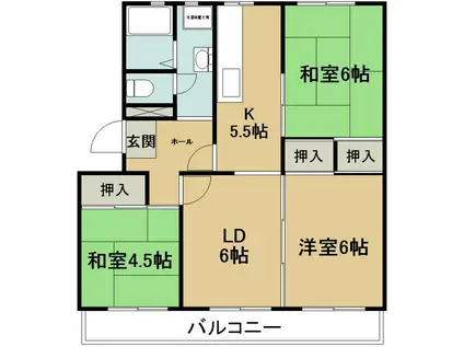 熊谷団地18号棟(3LDK/2階)の間取り写真
