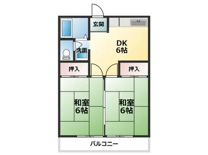 コーポ三本木(2DK/2階)の間取り写真