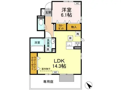ＪＲ予讃線 今治駅 徒歩23分 2階建 築9年(1LDK/1階)の間取り写真
