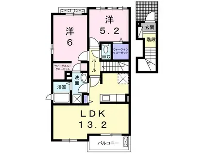 グランドステージ B棟(2LDK/2階)の間取り写真