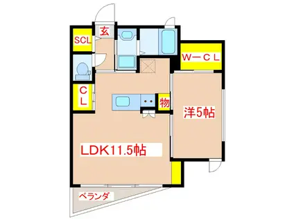 イースト TERRACE下荒田(1LDK/6階)の間取り写真