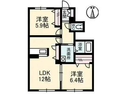 パーシモン(2LDK/1階)の間取り写真