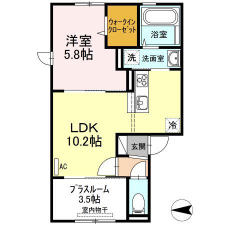 セキュレア須屋 C棟(1LDK/2階)の間取り写真