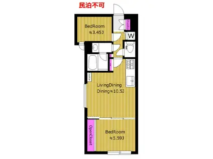  礼敷ゼロゼロ FR2ヶ月 2面採光グランパセオ代々木上原 BSN(2LDK/1階)の間取り写真