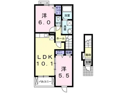 オシンメ・ド・セキ(2LDK/2階)の間取り写真