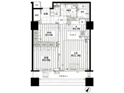 オリゾンマーレ(1SLDK/5階)の間取り写真