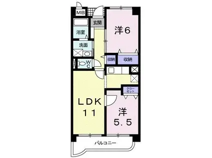 若山ガーデンヒルA棟(2LDK/1階)の間取り写真
