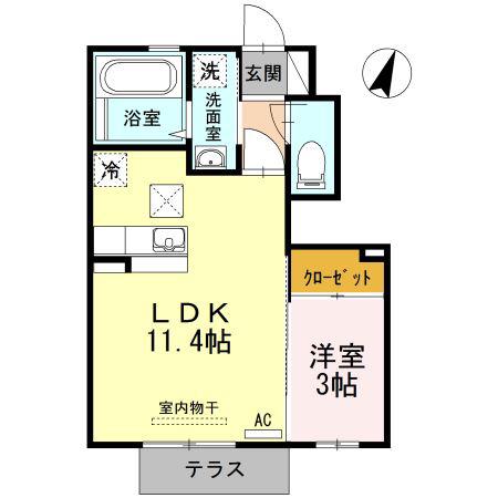 ラフィーネFII(1LDK/1階)の間取り写真