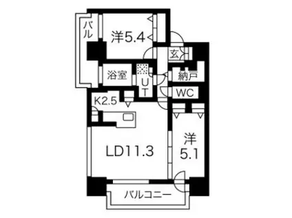 F中の島(1LDK/2階)の間取り写真