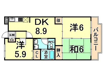 ドエル大鹿(3LDK/1階)の間取り写真