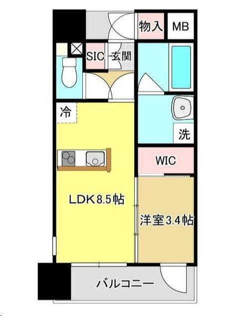 APPLEみやぎの(1LDK/8階)の間取り写真
